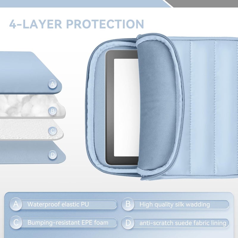 Clezolraa 6-7 Inch Puffy Sleeve Case for 7" Kindle Paperwhite 12th Gen/Colorsoft 2024, 6.8" Kindle Paperwhite 11th Gen, 6" Kindle 11th Gen 2024/2022, Oasis, Protective Pouch Bag, Blue - Image 4